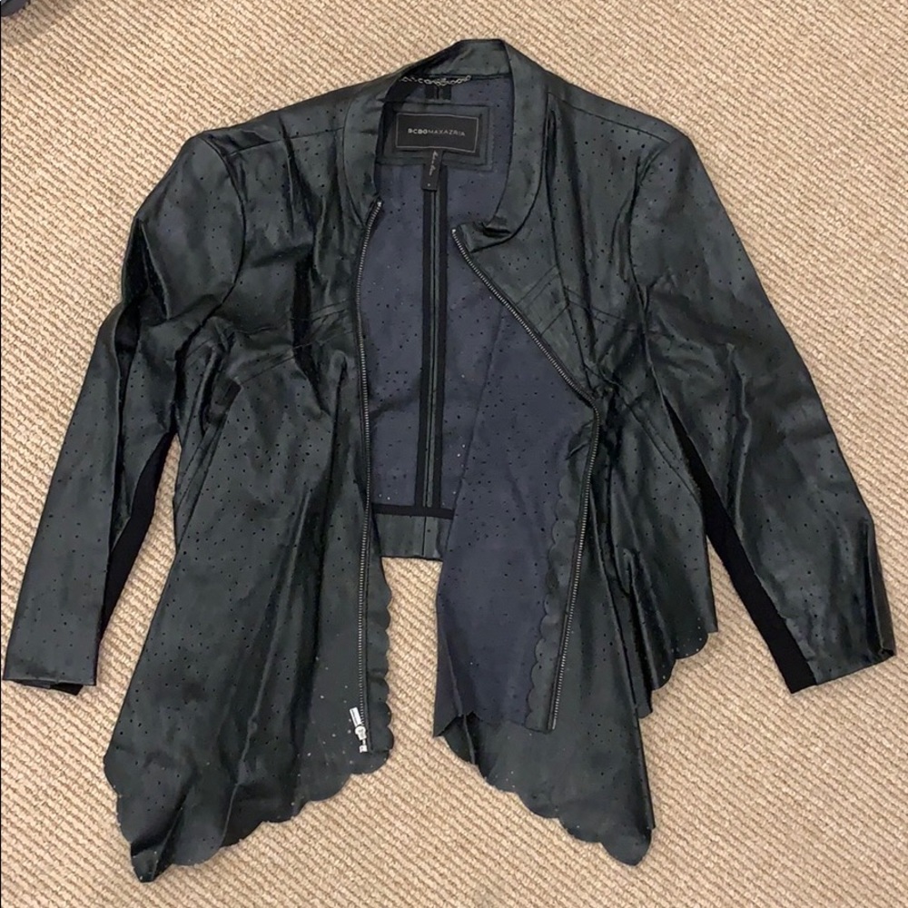 BCBG Leather Drape Front Jacket